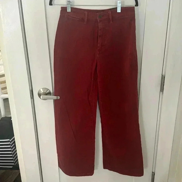 Vince Crop Leg Trouser Pants Red Cotton Twill High Rise Relaxed Fit - Picture 1 of 3
